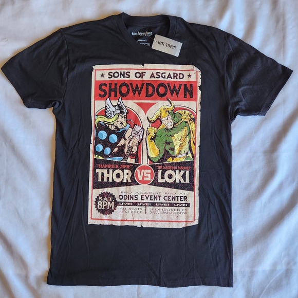 Marvel Comics Thor Vs Loki Sons of Asgard Showdown Black M Graphic T-Shirt NWT B - Picture 2 of 6